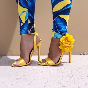 YELLOW SATIN ROSE HEELS